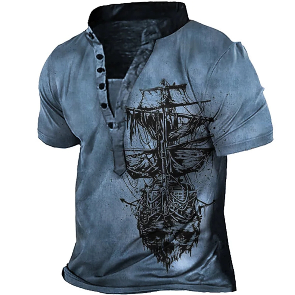 Mens TShirts Henley Shirt Tee T shirt 3D Print Graphic Patterned Rudder Plus Size Stand Collar Daily Sports Tshirts For Man 230503