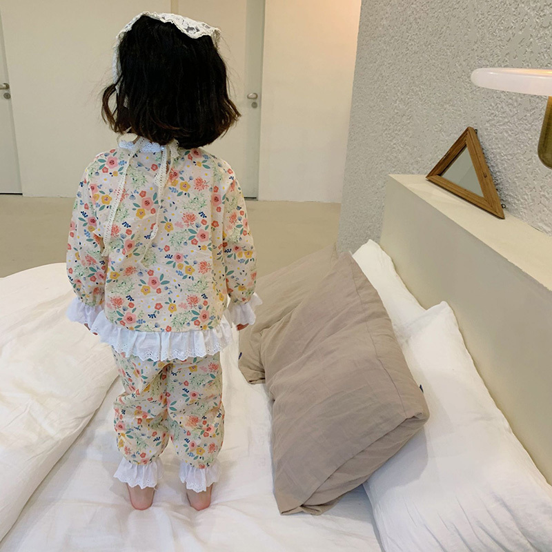Pajamas Kid Sleepwear Girl Floral Pajama Set.Vintage Spanish Style Toddler Embroidered Lace Pyjama Set Nightwear.Children Clothing 11T 230503