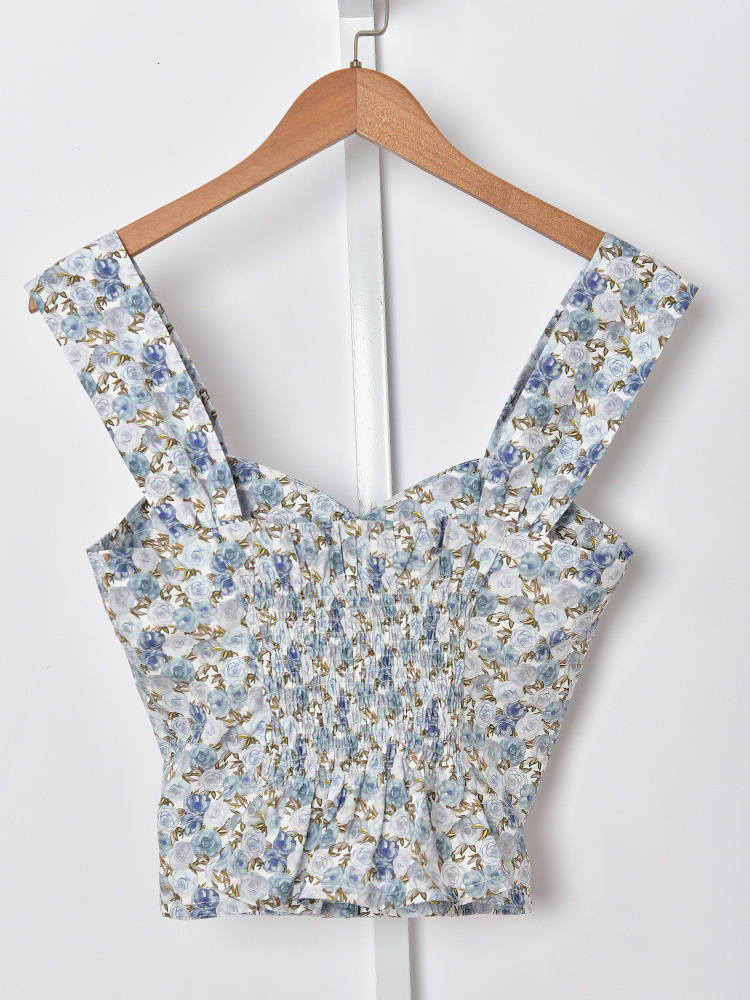 Camisoles Tanks Spring and Summer Rouj* 100% Cotton Sling Floral Print Single-breasted Women Casual Slim Camisole Top 230503