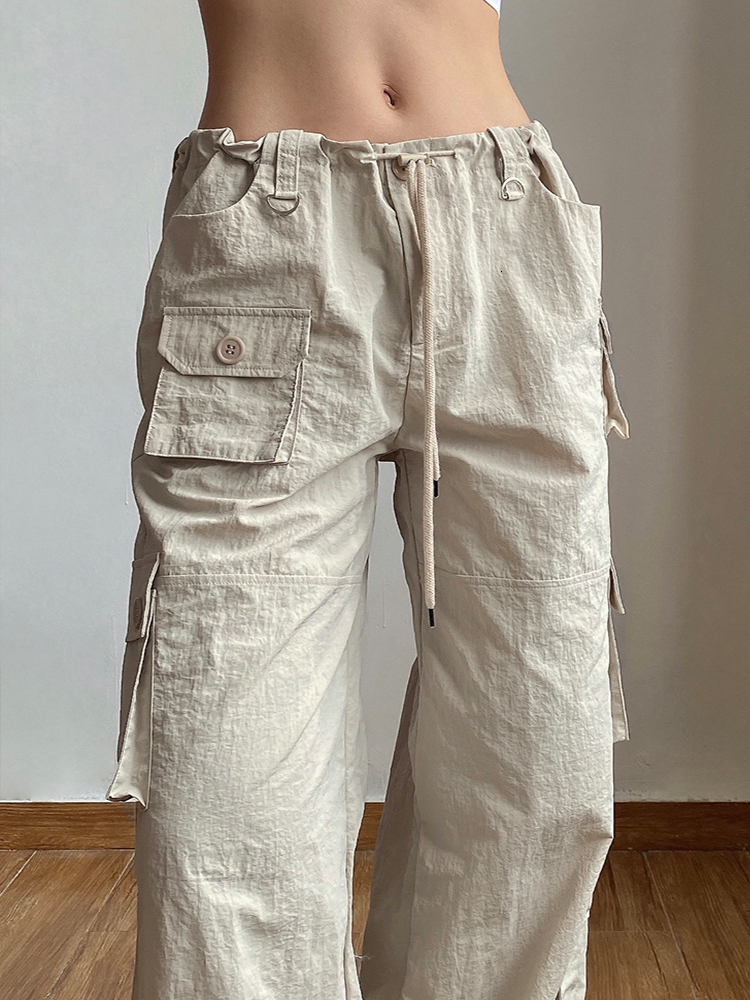 Women s Shorts Weekeep Pocket Patchwork Straight Pants Light Khaki Low Rise Baggy Casual Cargo for Women Harajuku 2000s Jogging Overalls 230503