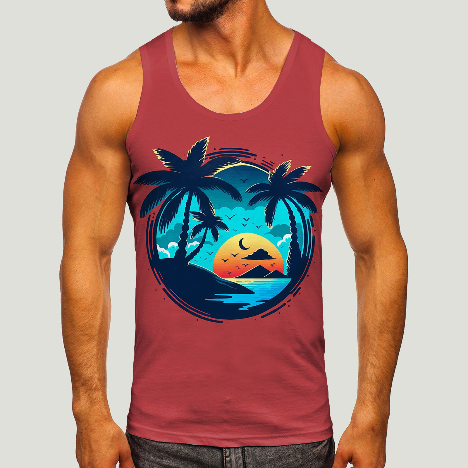 Men's Tank Tops Coconut Tree Print Sleeveless Tee Hawaii Top Summer Casual Beach Vest O Neck Shirt Men Gym Clothing Bodybuilding 2023 230428Z
