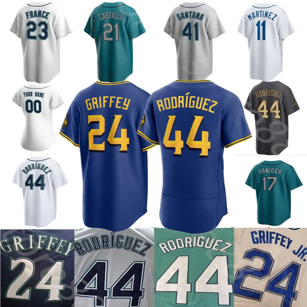 2024 Custom S-4XL 24 Ken Griffey Jr. Jerseys 34 Felix Hernandez 11 Edgar Martinez 17 Mitch Haniger 44 Rodrlguez 51 Suzuki Ichiro Jersey