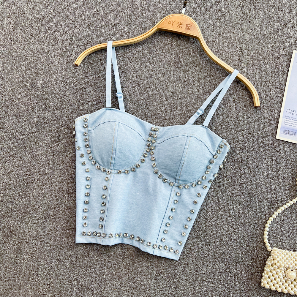 Camisoles Tanks Jeans Binder Chest Woman Top Tank Tops Women Corset Femme Tanks Crop Camisole Denim Camis Built In Bra Drop 230503