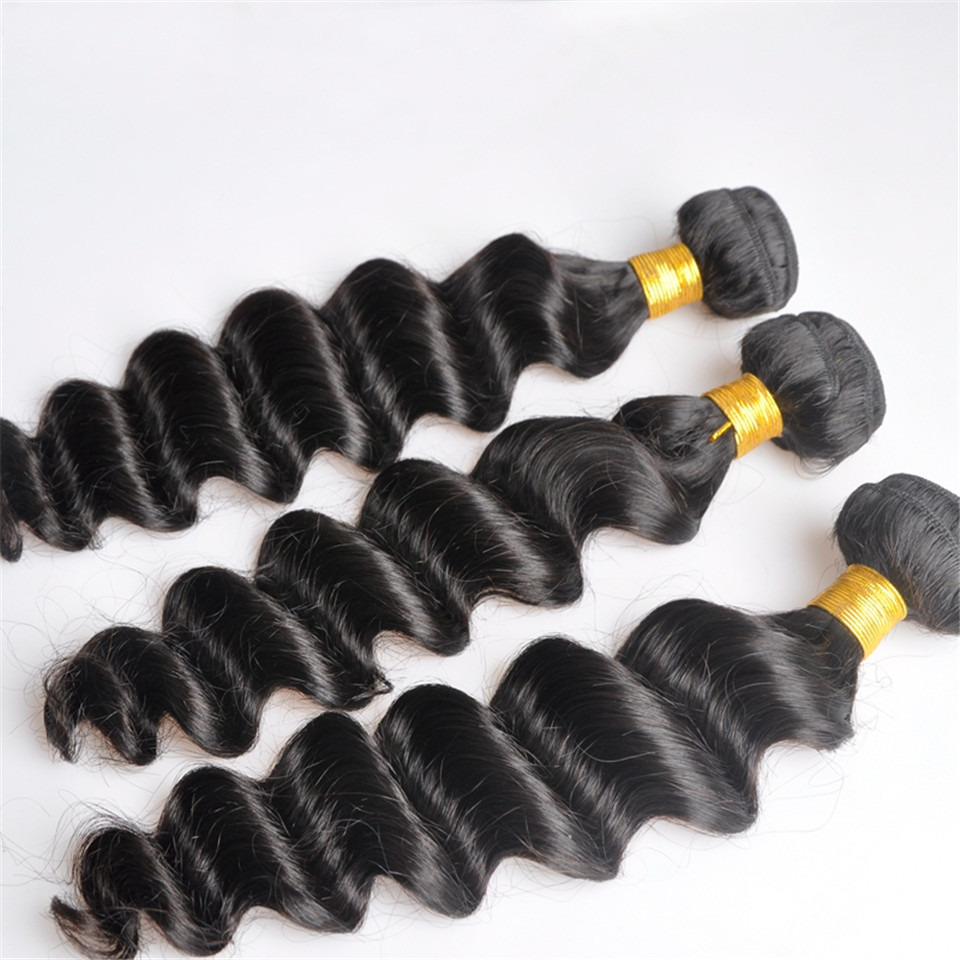Brazilian Loose Deep Wave Human Virgin Hair 3 Bundles With 13X4 Transparent Lace Frontal To Ear Full Head Natural Color