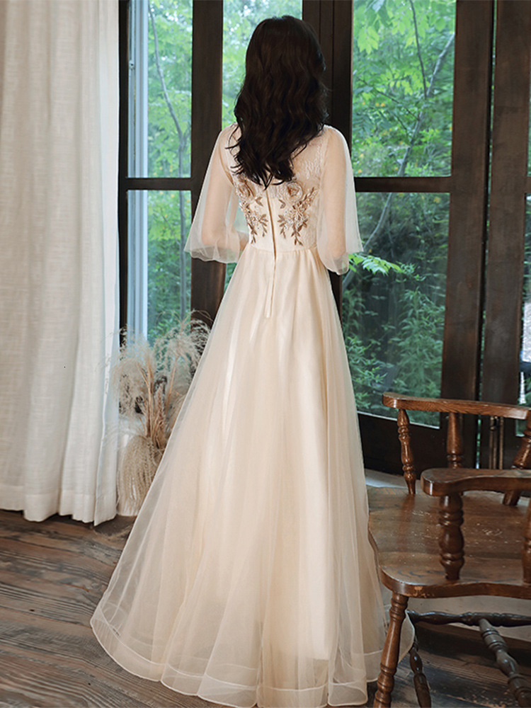 Party Dresses Fashion Champagne Evening Dress Half Sleeve a Line Floor Length Prom Dress Applique Banquet Party Dresses 230504