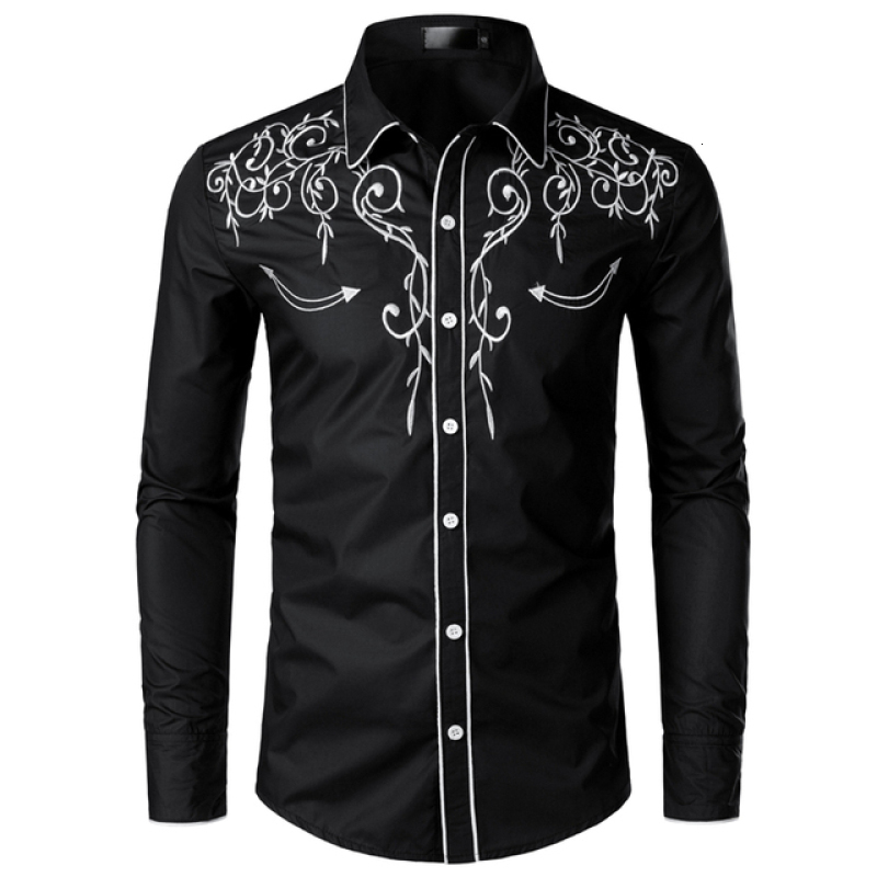 Men's Casual Shirts Western Cowboy Embroidery Shirts Men Casual Slim Fit Long Sleeve Party Shirts Stylish Mens Clothing camisetas masculina 23050