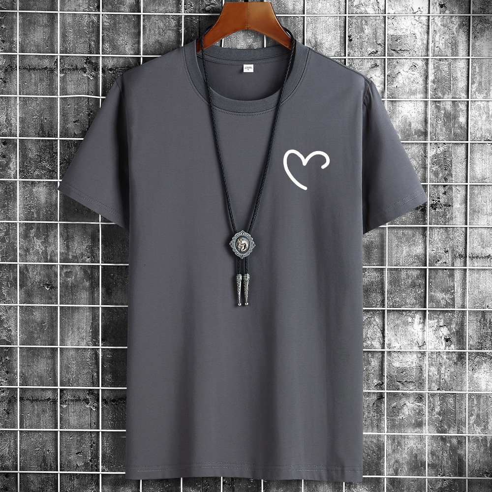 Men's T-Shirts JFUNCY Oversize Summer Men's Cotton Tee Shirts Men Casual T-shirt Simple Love Heart Print Tshirt O-Neck Short Sleeve Man Tops