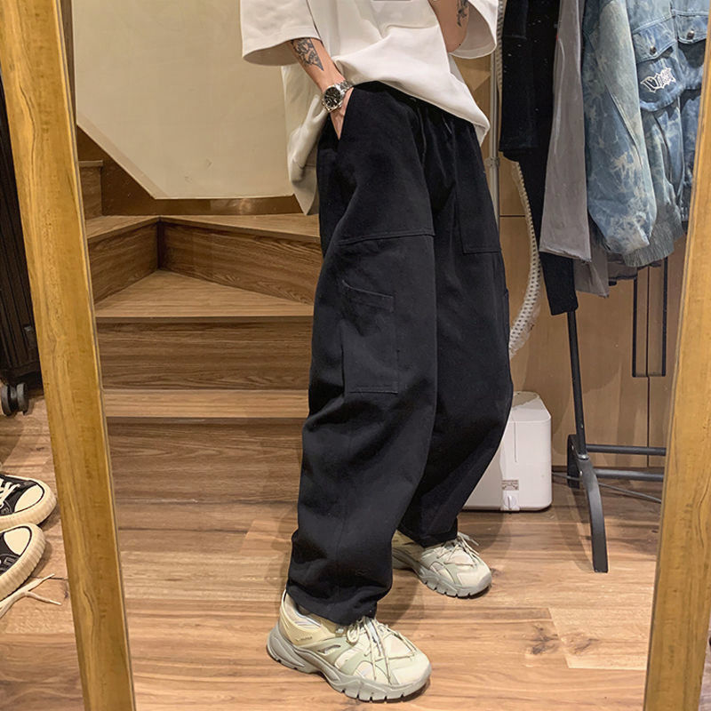 Men's Pants Workwear Pants Men's Trend Comfortable Straight Pants Solid Color Drawstring Loose Wide Leg Pants Casual Pants 230504