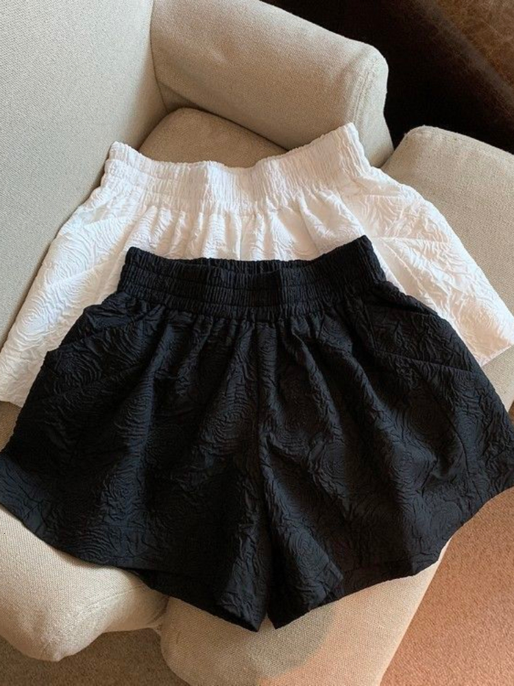 Women's Shorts Woherb Shorts Women Summer Wide-leg Loose Drape Korean-style Casual Womens Office BF Streetwear Fashion Simple Jacquard Shorts 230