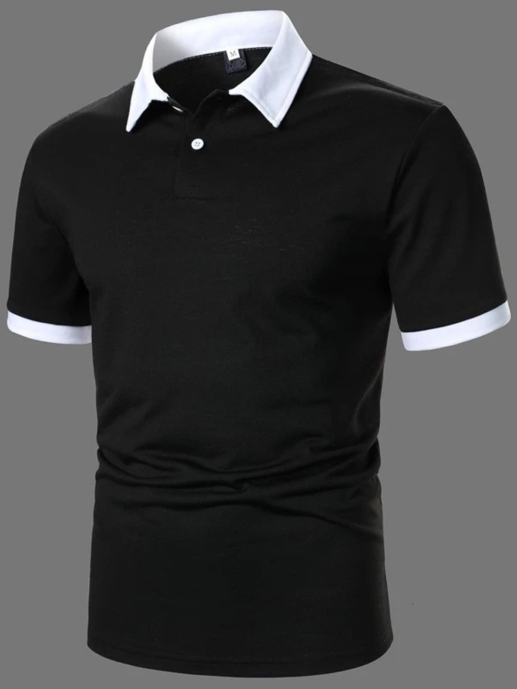 Mens Polos Shirts Short Sleeve Contrast Summer Streetwear Casual Fashion Tops 230504
