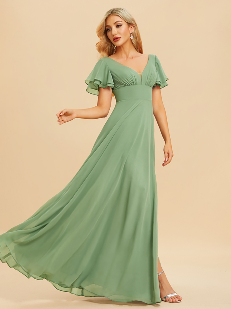 Party Dresses XUIBOL Eegant Evening Dresses Long A-LINE Short Sleeve V-neck Floor-Length Chiffon Simple Bridesmaid Women Dress Prom 230504