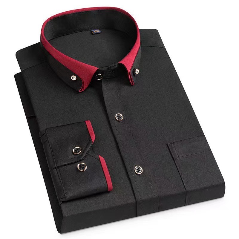 Men's Casual Shirts Men's Long-sleeved Shirts Iron-free Elastic Crystal Button Collar Polyester Top Smart Dress Fashion Business Casual Shir