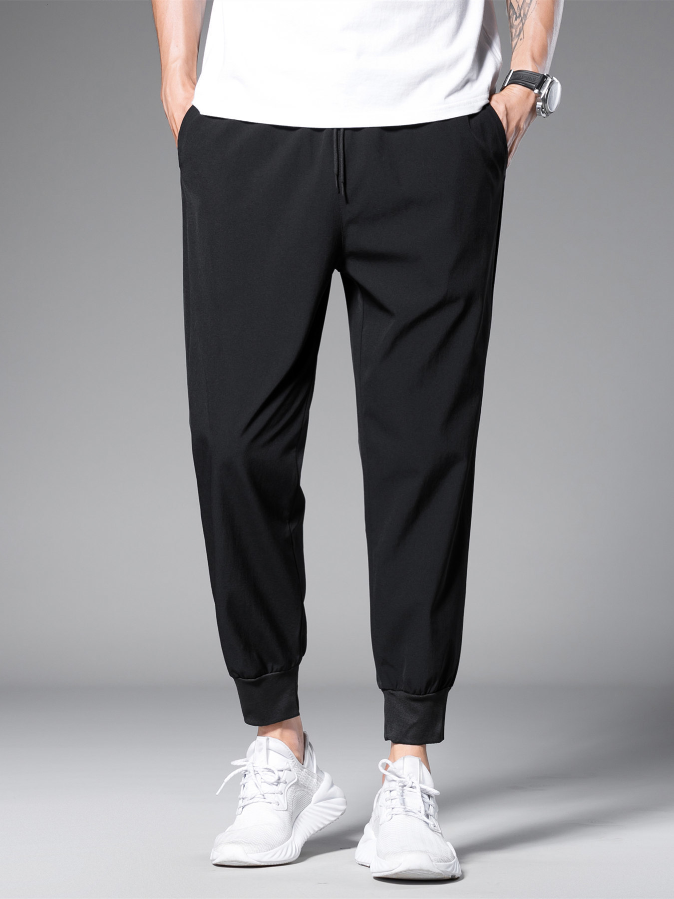 Men's Pants Men Solid Drawstring Crop Carrot Pants 230504