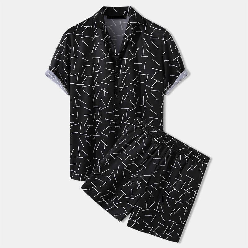 Men's Casual Shirts Mens Fashion Print Sets Lapel Short Sleeve Casual Shirt Beach Shorts Set Summer Vacation Haiian Suits J230503