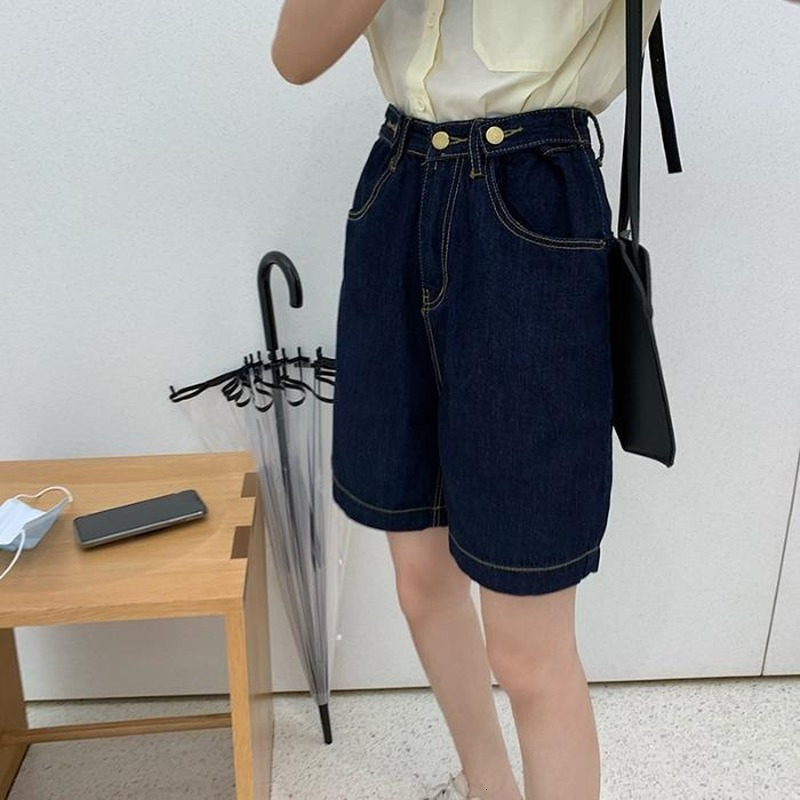 Women's Shorts Baggy Denim Shorts Women Simple Adjustable Waist Solid Boyfriend Soft Fashion Students Daily Retro Classic Leisure Females 230504