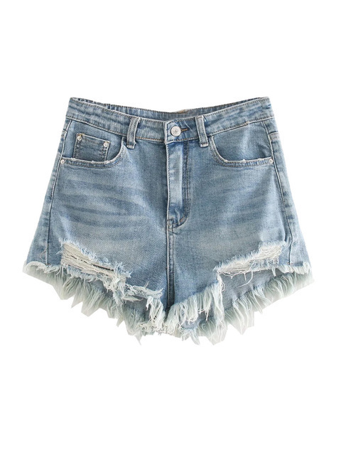 Women's Shorts TRAF Women Fashion Front Pockets Frayed Hems Denim Shorts Vintage High Waist Zipper Fly Female Short Pants Mujer 230504