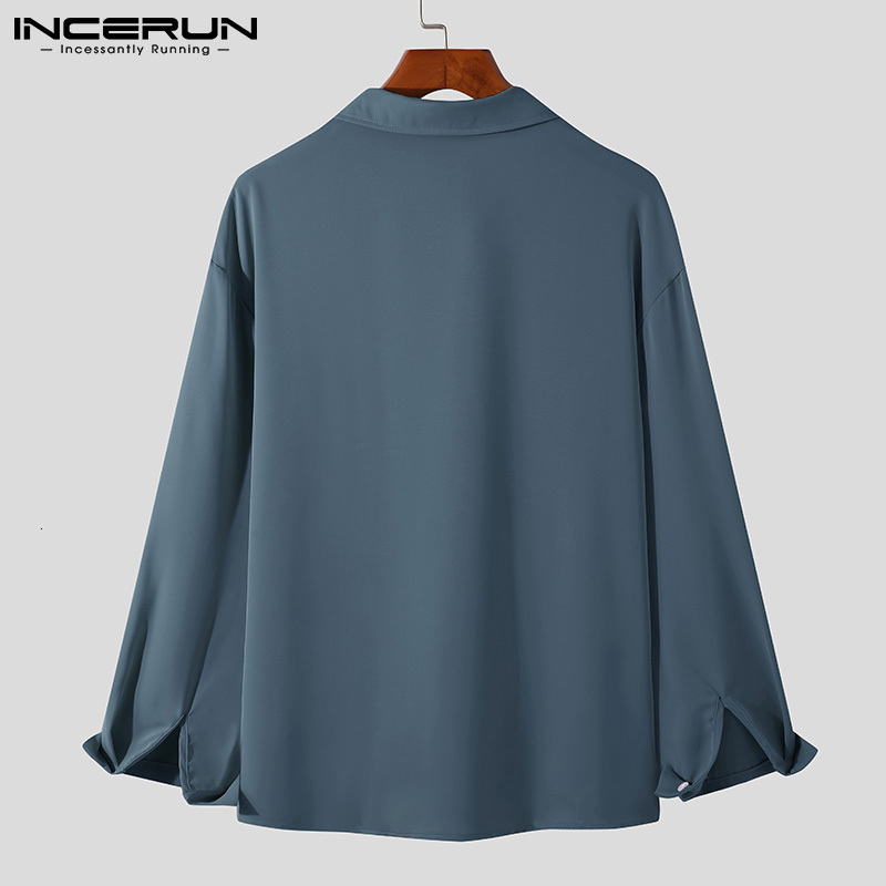 Men's Casual Shirts Solid Color Men Shirt Turn Down Collar Long Sleeve Korean Casual Men Clothing Loose Streetwear Leisure Camisa S-3XL INCERUN 2
