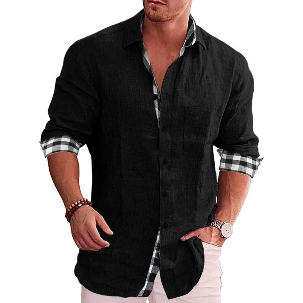 Men's Casual Shirts Cotton Linen Men's Long-Sleeved Shirts Solid Color Stand-Up Collar Casual Beach Style Casual Handsome Men Shirts S-5XL 2