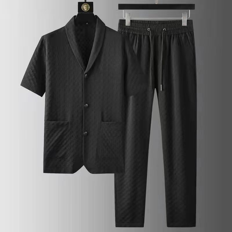 Mens Tracksuits Fashion Spring Summer Casual Two Piece Sets Short Sleeve Shirts Long Pants Suit Pattern Men Streetwear 230504