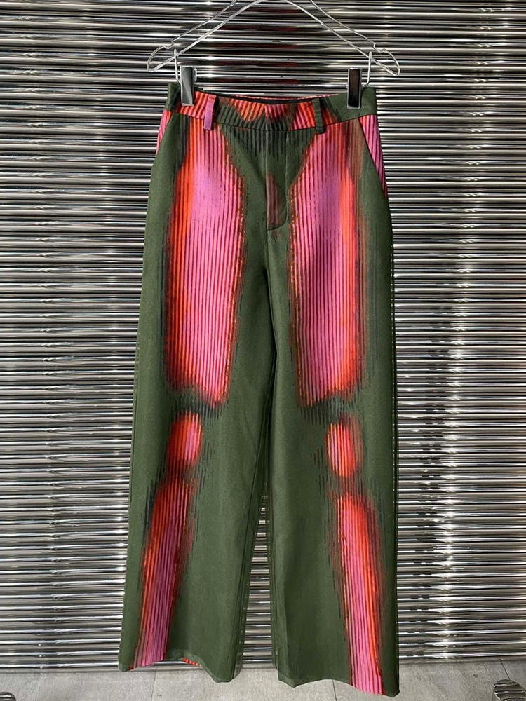 Womens Two Piece Pants TWOTWINSTYLE Print Sets For Women Notched Collar Long Sleeve Tops High Waist Wide Leg Summer Set Female Fashion 230504