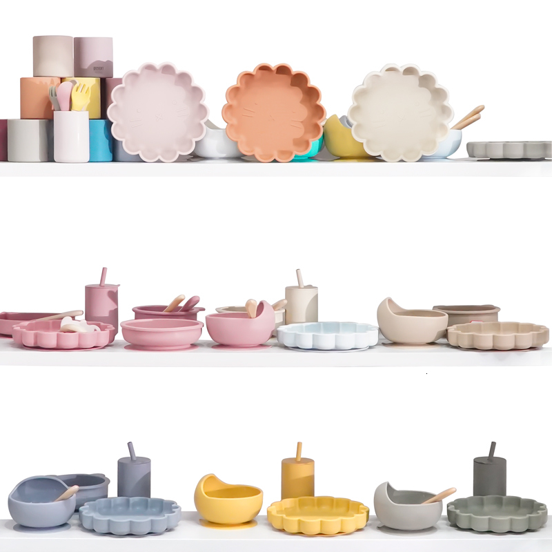 Cups Dishes Utensils Bpa Free Children s Tableware Fashionable Soft Silicone Food Plates Easy To Clean Washing Up Straw Cup Spoons Cute Gadget 230504