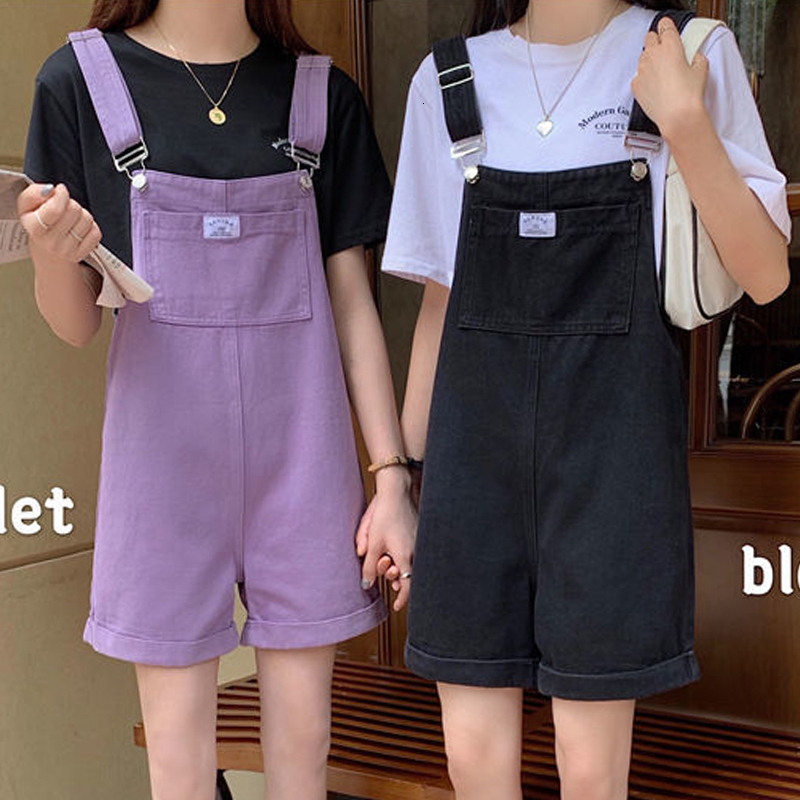 Women's Jumpsuits Rompers HI-FASHION Summer Vintage Purple Jean Jumpsuit Women Cotton Wide Legs Bib Female Overalls Woman Personality Denim Rompe