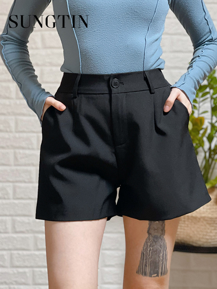 Women's Shorts Sungtin Office Lady High Waist Shorts Women Wide Leg Short Pants Korean Fashion Summer Shorts Black Elegant Woman Clothes 230504