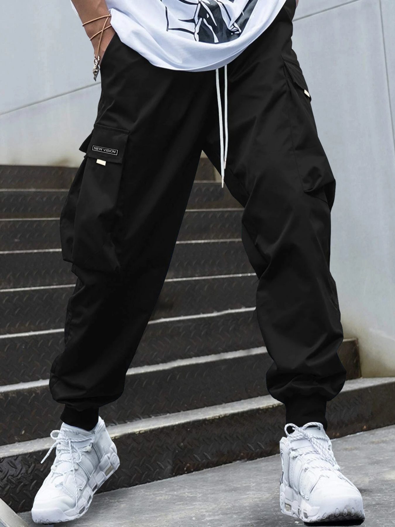 Men's Pants Men Letter Graphic Flap Pocket Drawstring Waist Cargo Pants 230504