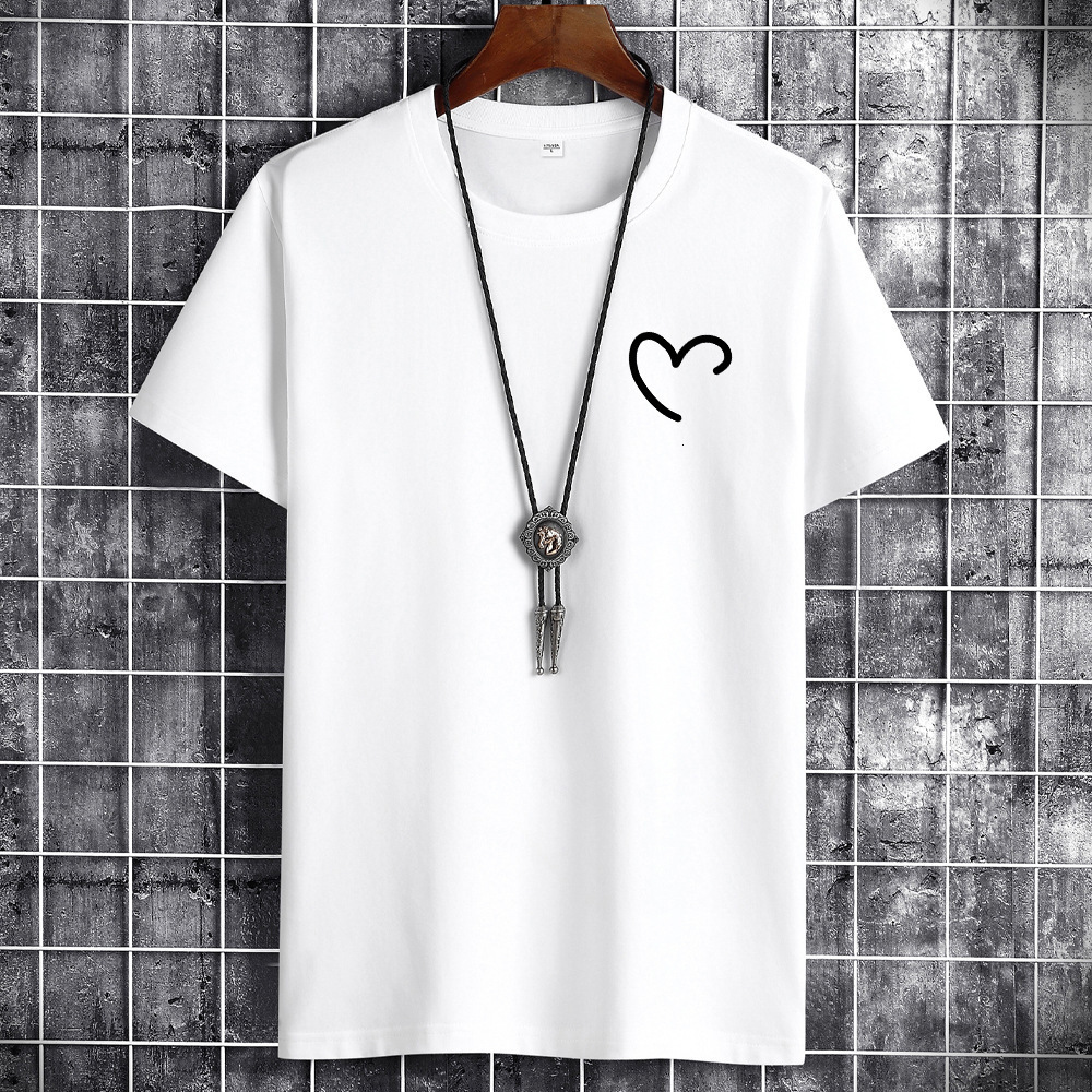 Men's T-Shirts JFUNCY Oversize Summer Men's Cotton Tee Shirts Men Casual T-shirt Simple Love Heart Print Tshirt O-Neck Short Sleeve Man Tops