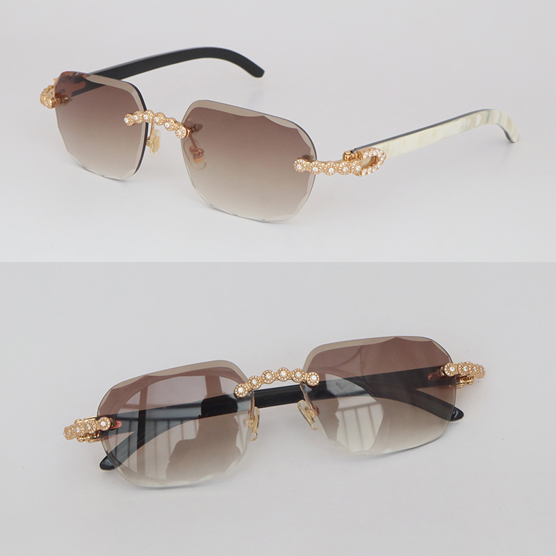 Pass Diamond Tester Luxury Glasses Handmade Setting Moissanite Sunglasses For Men Women Original White Inside Black BuffaloHorn Rimles Diamond cut Sunglasses