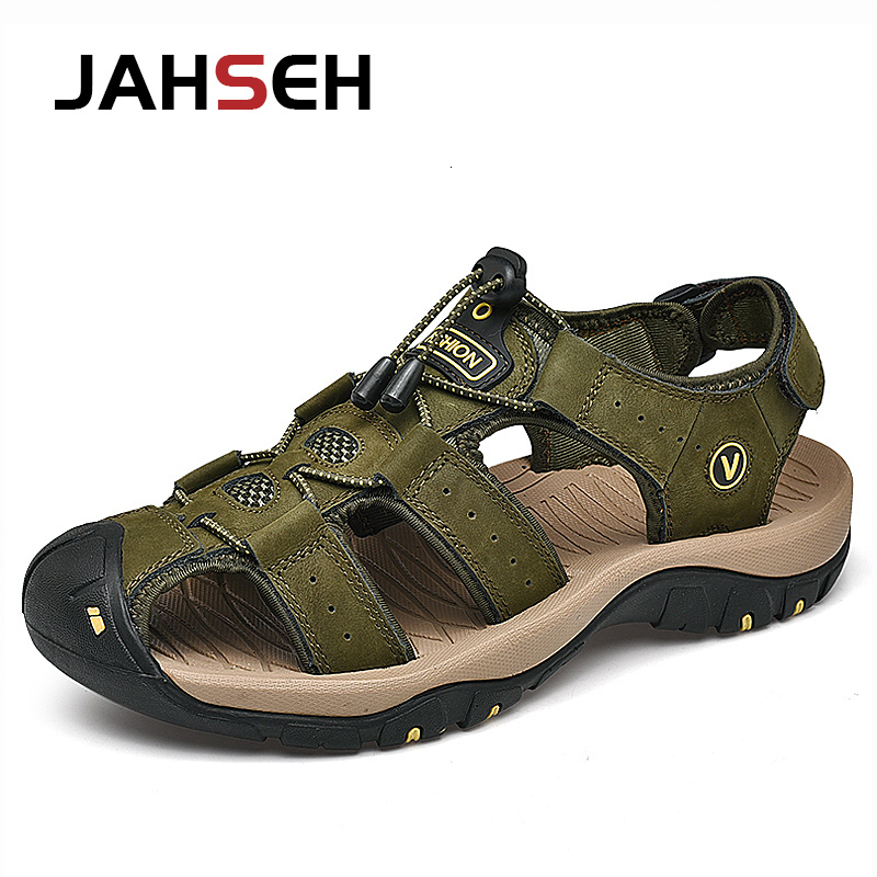 Sandals Plus Size 49 50 Men Genuine Leather Beach Shoes Summer Casual Gladiator AntiCollision Toe Sandalias 230503
