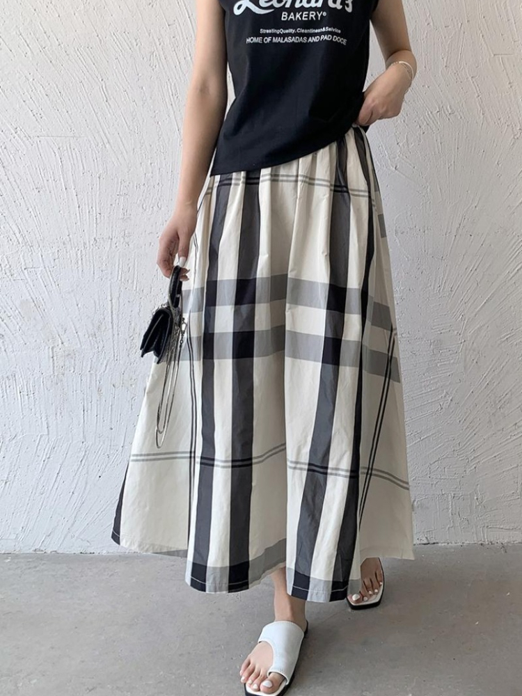 Skirts Korejepo Japanese French Vintage Skirt Checked Umbrella 2023 Women s Plaid Loose Swing High Waist A Line Gentle Bottoms 230503
