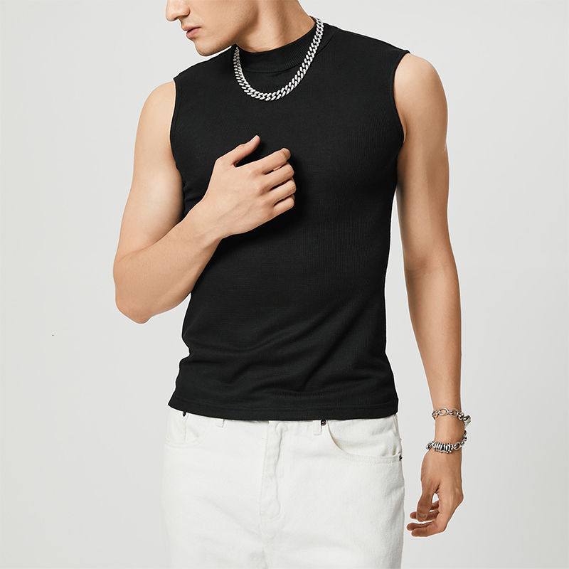 Men's Tank Tops Fashion Men's Tank Tops Turtleneck Solid Color Sleeveless Streetwear Casual Vests Party Nightclub Skinny Tops INCERUN S-5XL 