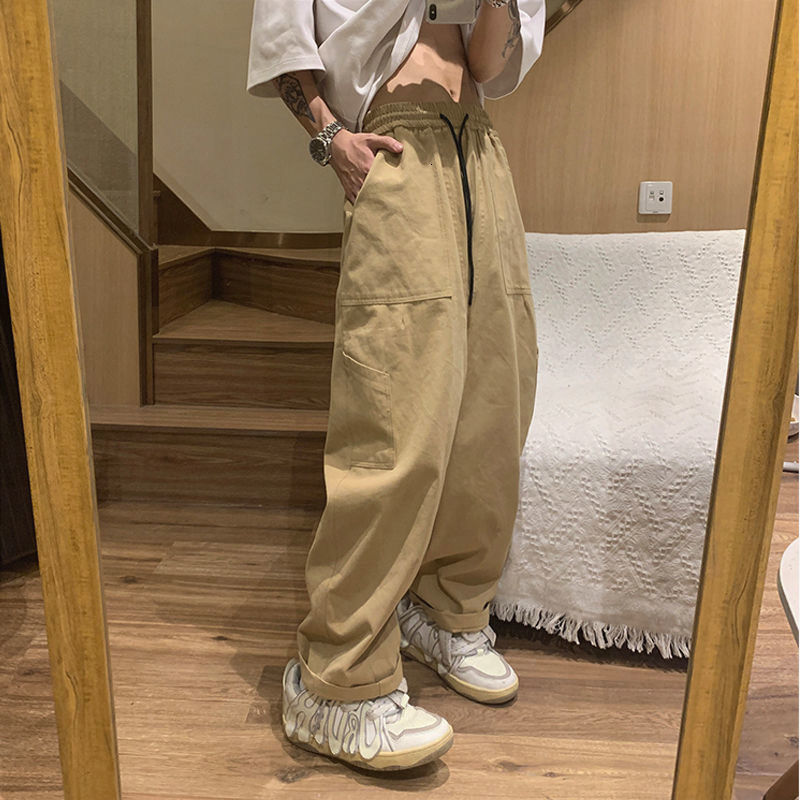 Men's Pants Workwear Pants Men's Trend Comfortable Straight Pants Solid Color Drawstring Loose Wide Leg Pants Casual Pants 230504