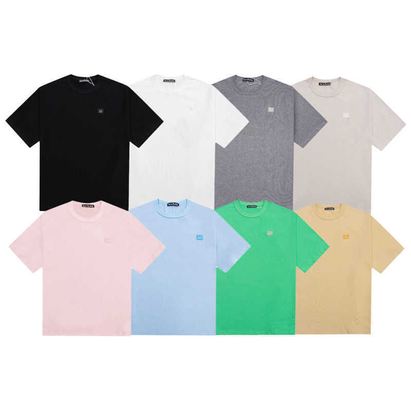 

Designer Men's T-shirts Acne Studios Square Embroidered Smiling Face Short Sleeve Summer New Couple Casual Cotton Loose Men's and Women's T-shirts, Wheat color