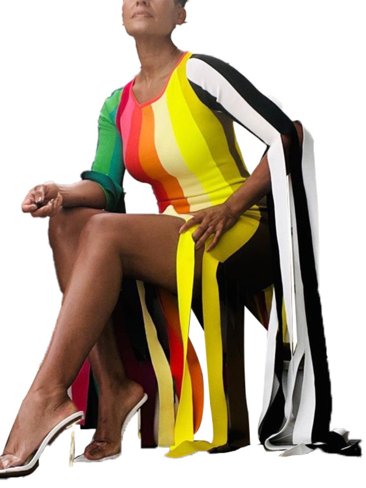 Casual Dresses Trendy Summer Rainbow Printed Strap Tassel Skinny Dress Women ONeck Half Sleeve Mini Causal High Street Party Clubwear 230504
