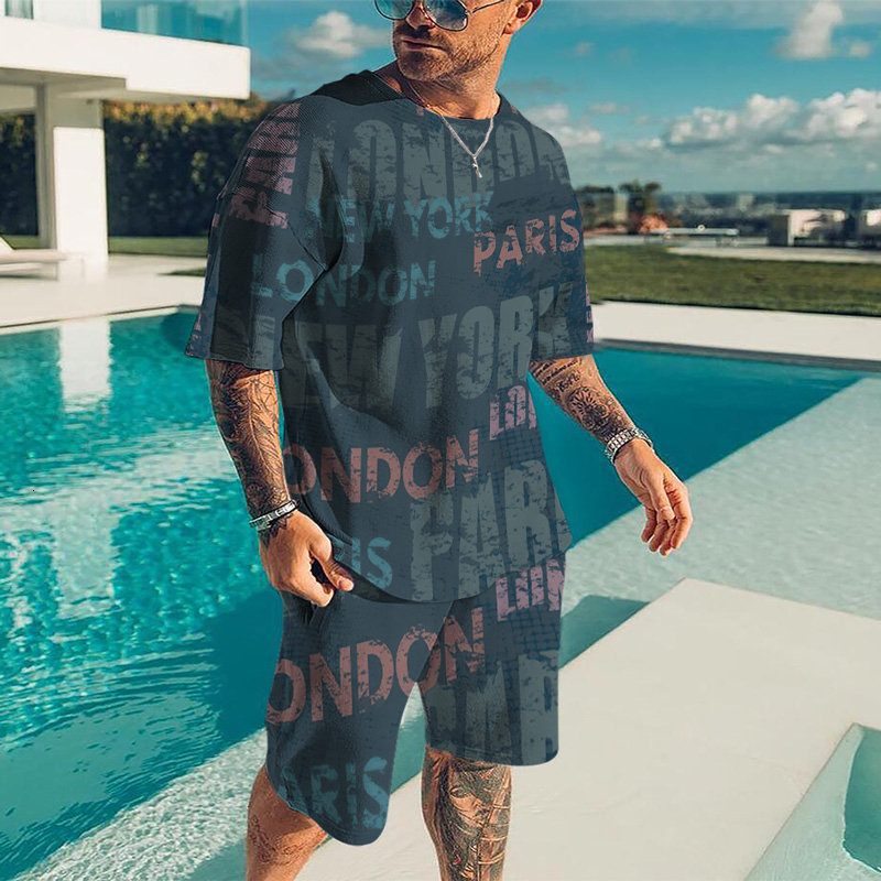 Mens Tracksuits Summer Tracksuit 2Piece Set Hip Hop Round Neck Letter Printing TShirts Sets Casual Short Sleeve Streetwear Fashion Men Clothing 230504