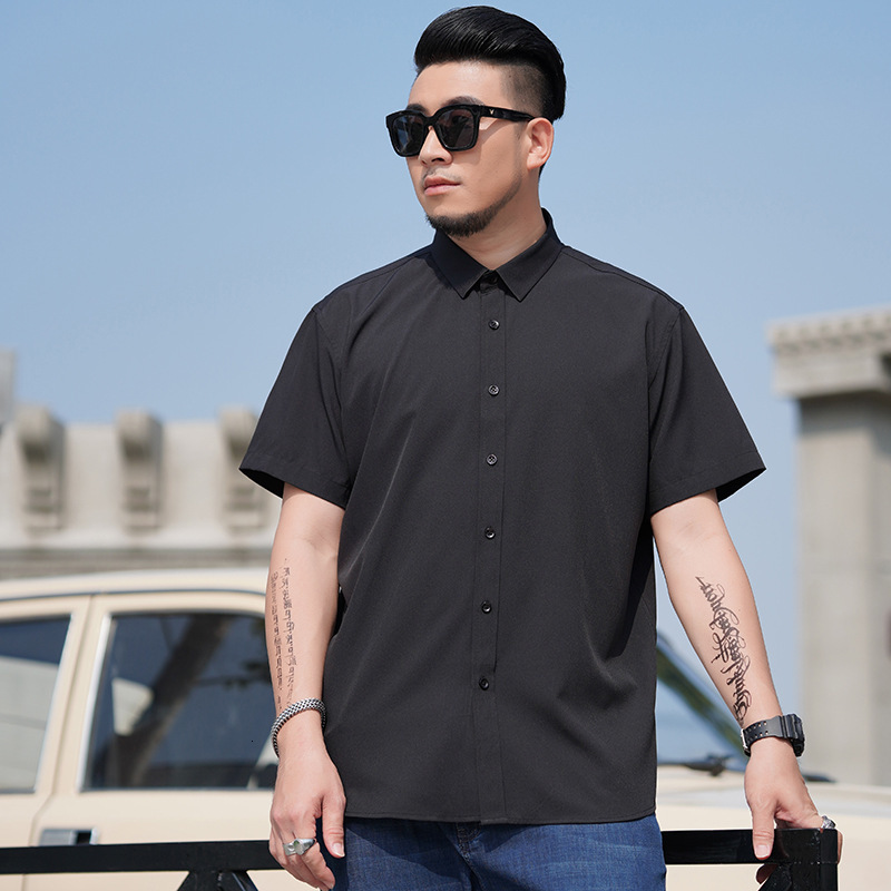 Men's Casual Shirts 10XL 8XL 7XL Summer Men's Solid Color Short sleeved Shirt Plus Size Loose Elasticity Casual Black White Business Work Sh