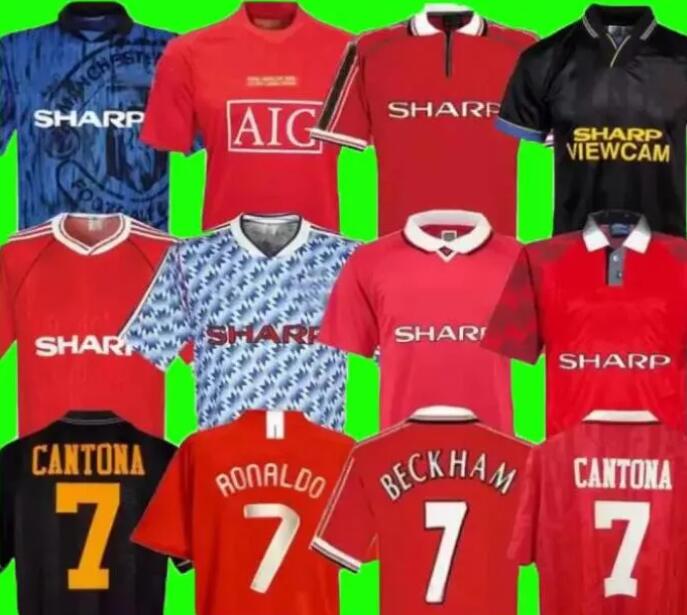 Retro 07 08 90 92 94 96 98 99 mans final home Jersey 1994 1998 2002 RONALDO BECKHAM CANTONA KEANE SCHOLES GIGGS Manchesters UTD