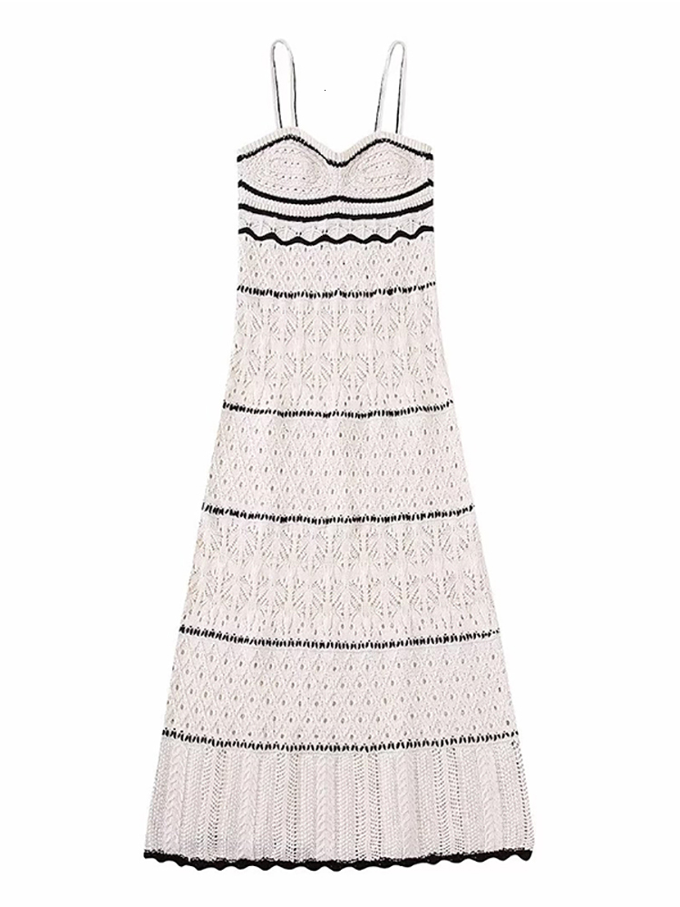 Casual Dresses Summer Dress Womens Beach Style Knitted Slim Fit Strap Long Color Hollow Elegant Tight Vestidos 230504