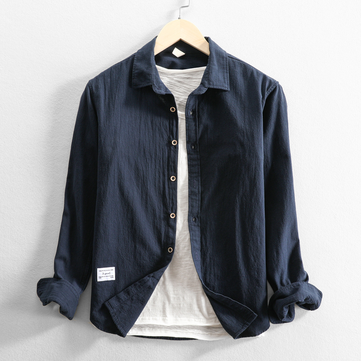Men's Casual Shirts 100% Cotton Spring Fall Fashion Premium Long Sleeve Casual Shirt Men's Solid Simple Vintage Loose Versatile Lapel Blouse