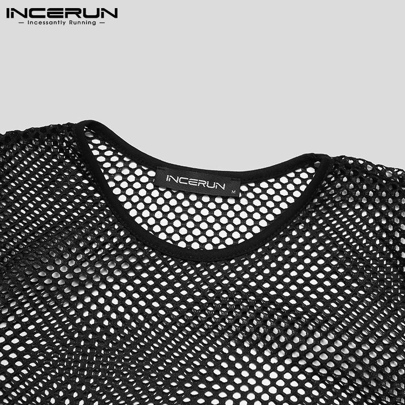 Men's T-Shirts Tops Summer Fashion Men's Undershirt O-neck Tees Long Sleeved Party Nightclub Breathable Mesh T-Shirts S-5XL INCERUN 230503