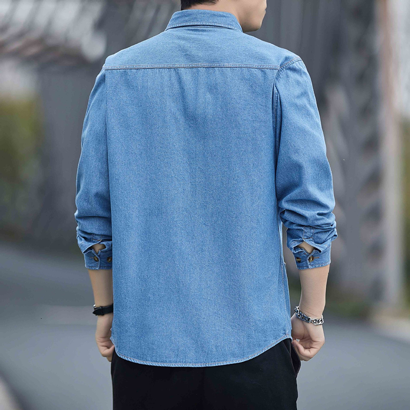 Men's Casual Shirts Spring Men's Long Sleeve Denim Shirts Autumn Korean Trend 100% Cotton Loose Casual Shirt Male Classic Thin Jean Jacket 2