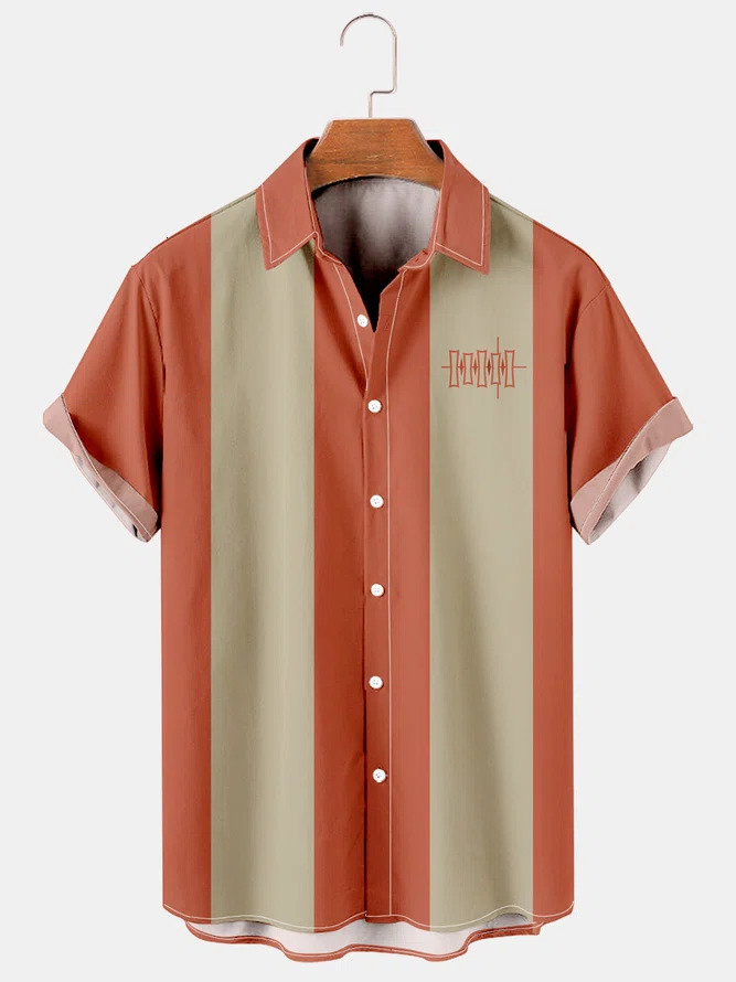 Men's Casual Shirts Basic 50s Style Bowling Shirt for Men Striped Casual Breathable Short Sleeve Shirts Summer Streetwear 230504