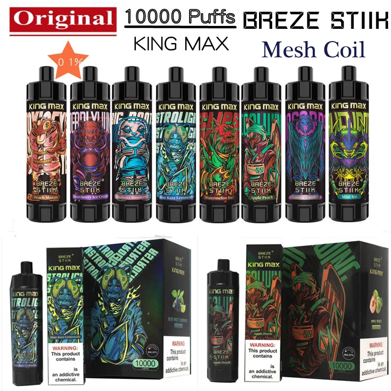 Original Breze stiik Kingmax 10000 Puffs Electronic Cigarettes Disposable 0% 1 % 20ML Mesh Coil Pod 850 Mah Rechargeble Vape Pen Puff 10000 10K Customise Desechable
Original Breze stiik Kingmax 10000 Puffs Electronic Cigarettes Disposable 0% 1 % 20ML Mesh Coil Pod 850 Mah Rechargeble Vape Pen Puff 10000 10K Customise Desechable