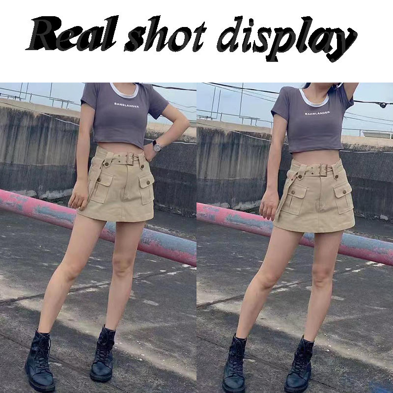 Skirts Lucyever Korean Style High Waist Mini Skirt Women Fashion with Belt Short Culotte Skirts Y2K Streetwear Big Pocket Cargo Skirts 230503