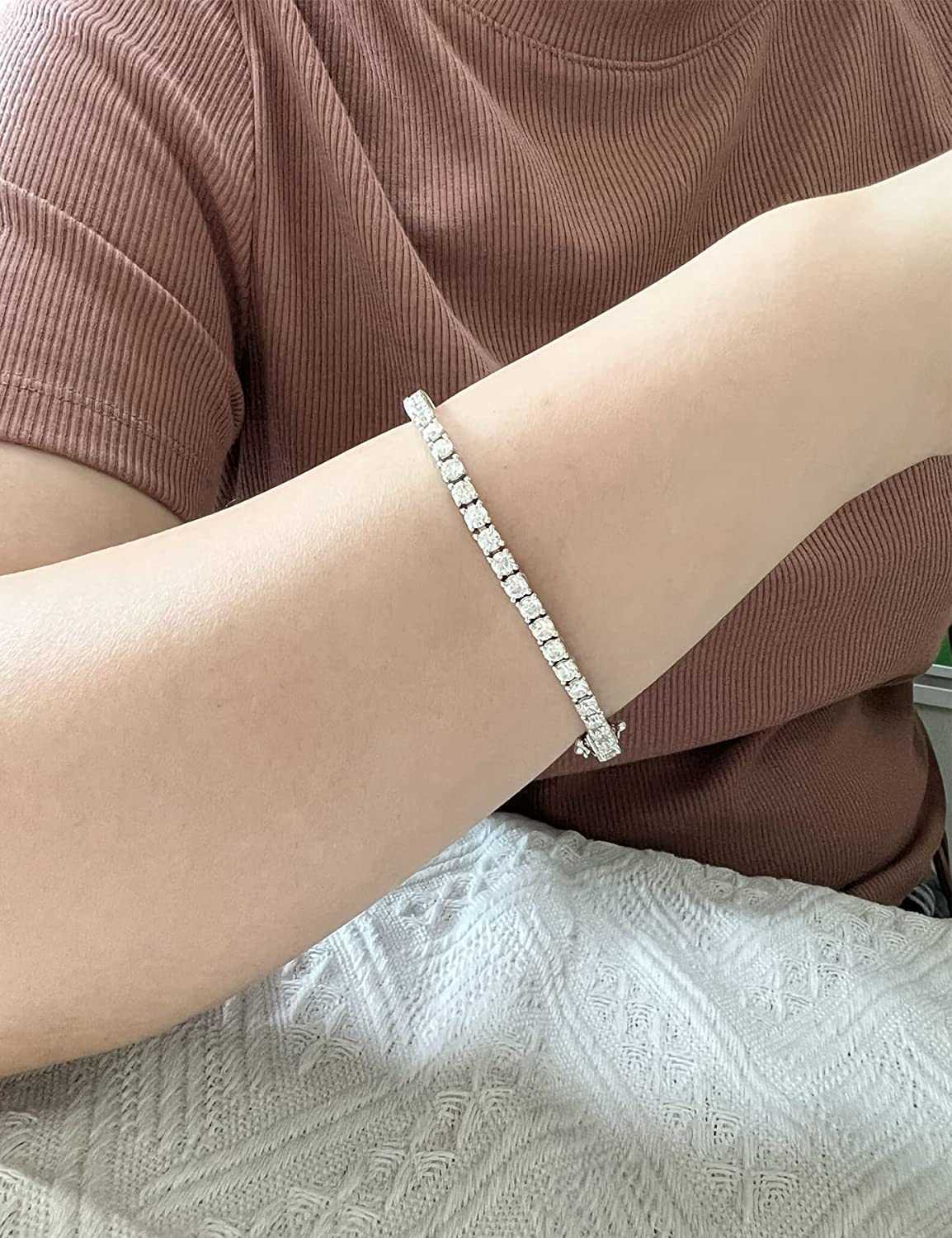 Moissanite Fashion Jewelry 3MM4MM5MM Womens Tennis Bracelet Sterling Silver 14k White Gold Stacked Tennis Bracelet Free Shipping