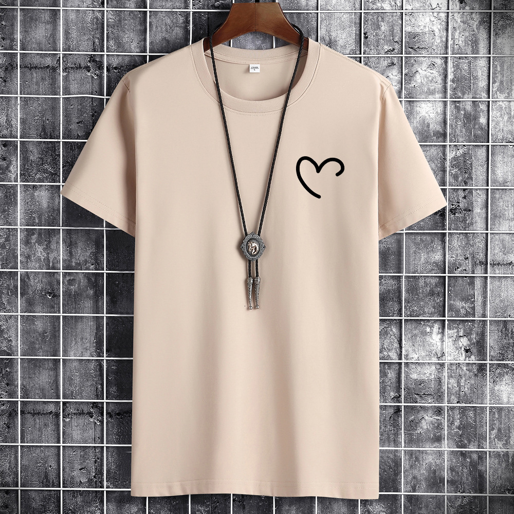 Men's T-Shirts JFUNCY Oversize Summer Men's Cotton Tee Shirts Men Casual T-shirt Simple Love Heart Print Tshirt O-Neck Short Sleeve Man Tops