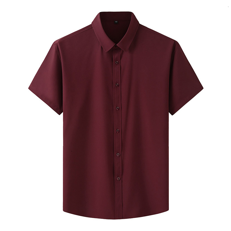 Men's Casual Shirts 10XL 8XL 7XL Summer Men's Solid Color Short sleeved Shirt Plus Size Loose Elasticity Casual Black White Business Work Sh