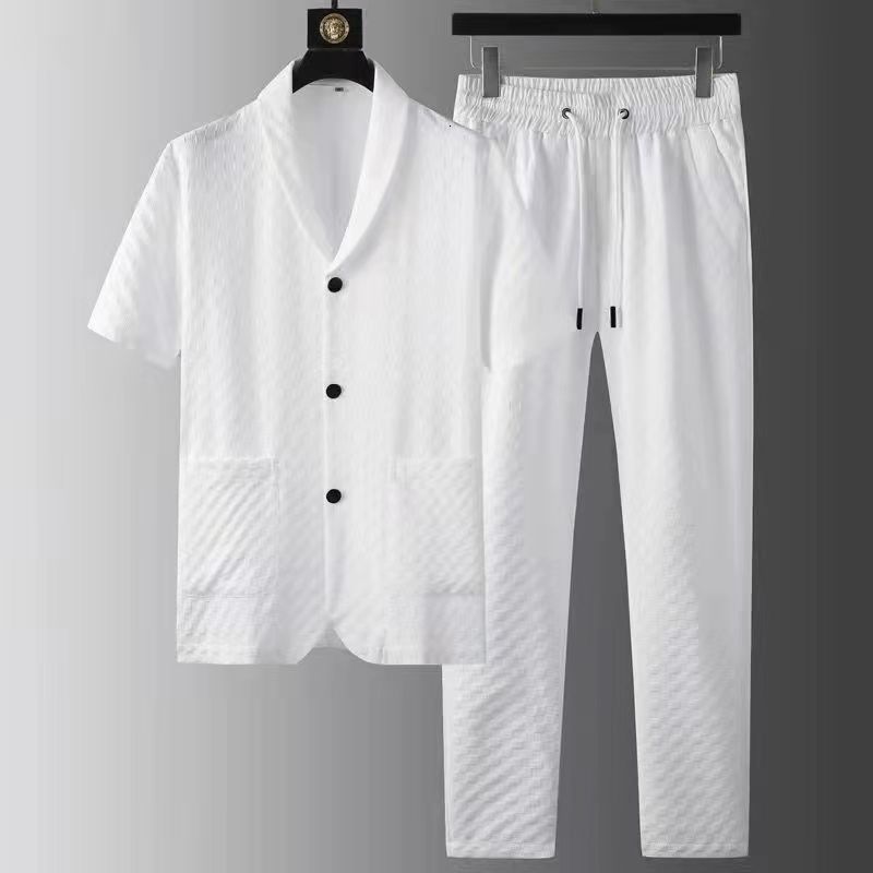Mens Tracksuits Fashion Spring Summer Casual Two Piece Sets Short Sleeve Shirts Long Pants Suit Pattern Men Streetwear 230504